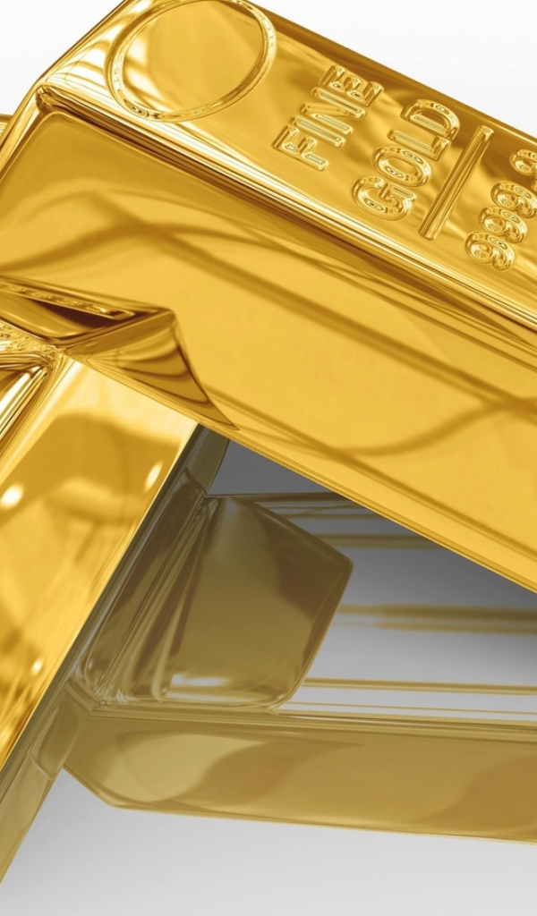 Two large gold bars are reflected in the surface.