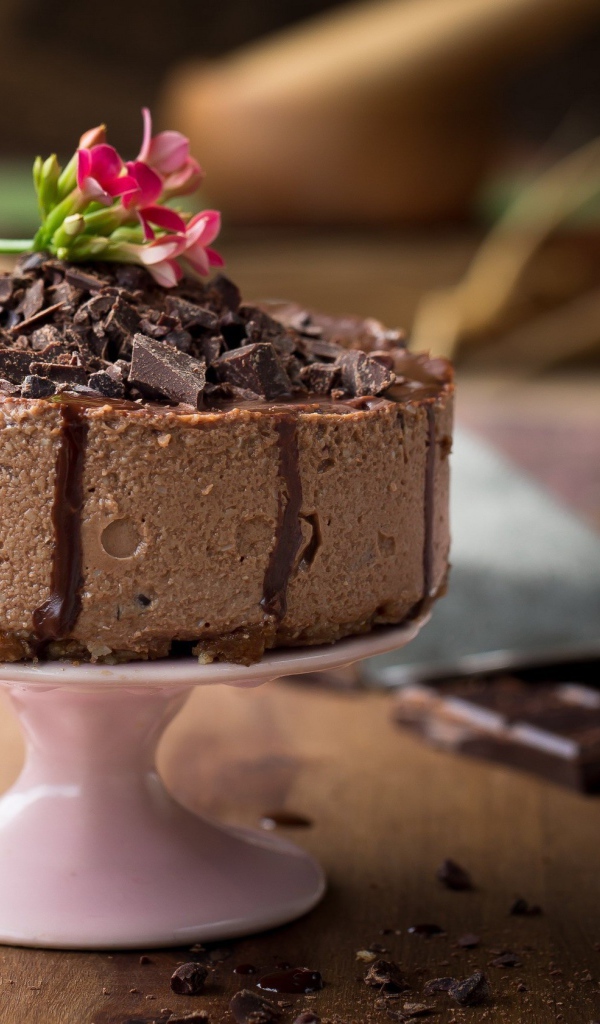 Аппетитное пирожное с кусочками шоколада 