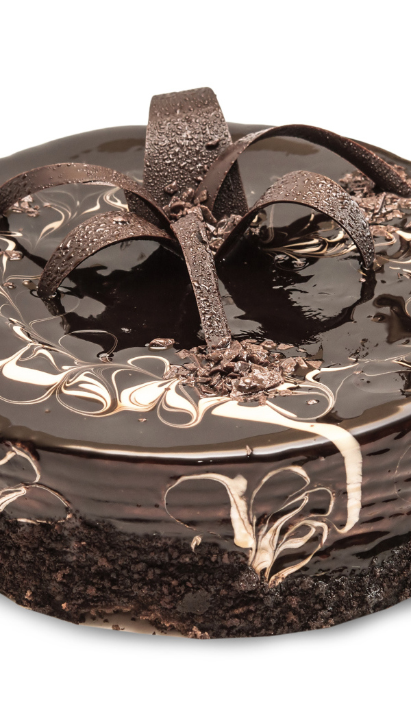 Красивый аппетитный шоколадный торт на белом фоне