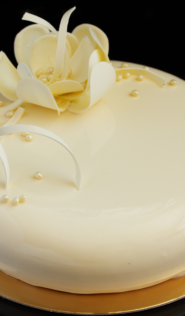 Красивый глянцевый торт с белым цветом