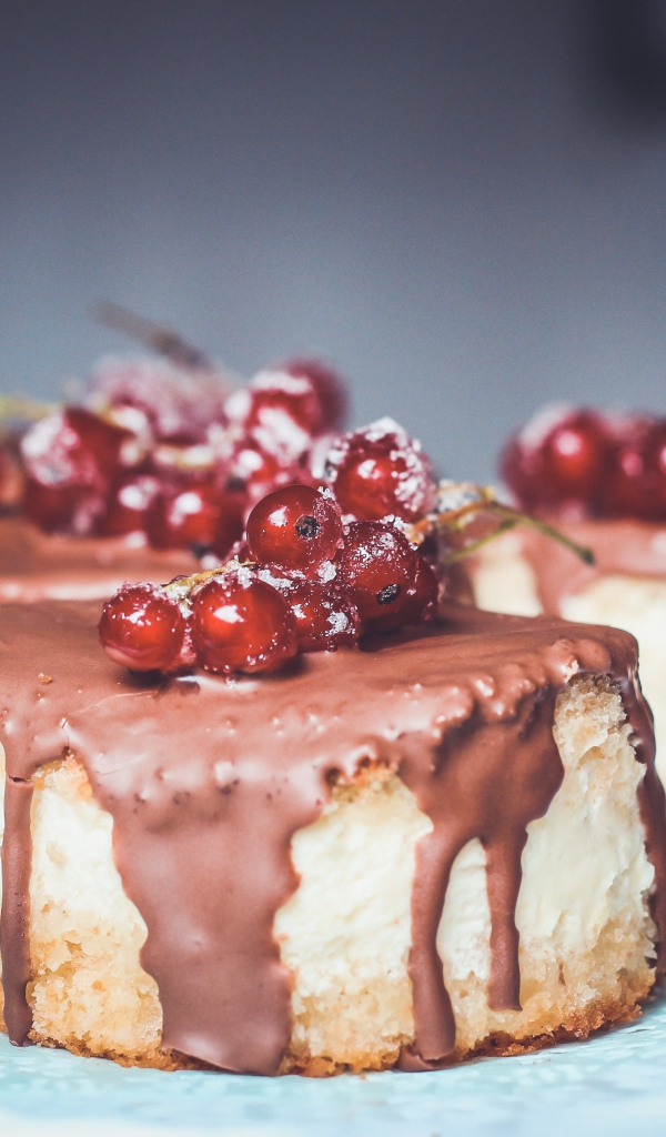 Пирожное в глазури с ягодами красной смородины