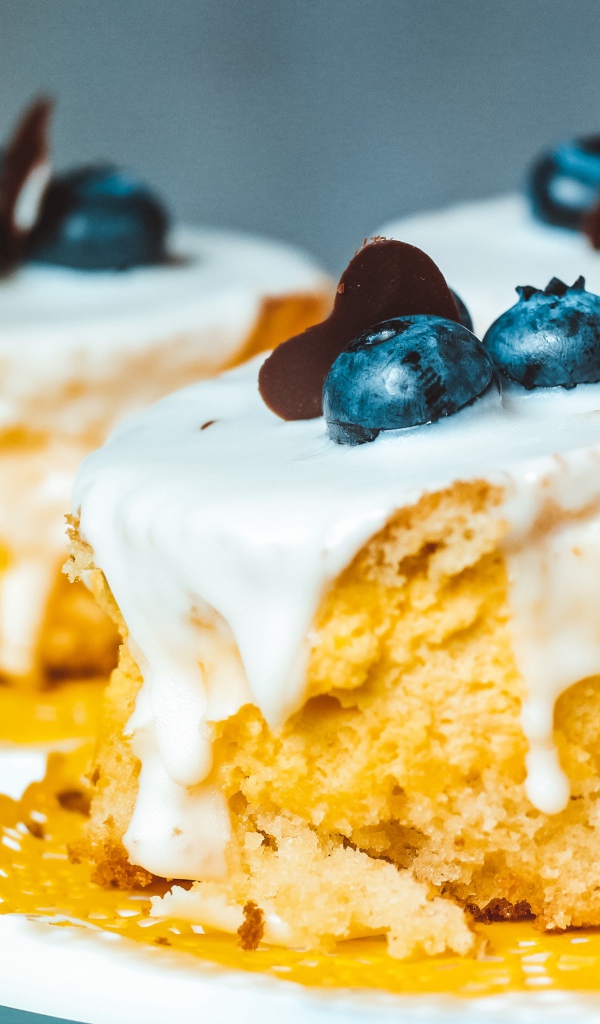 Пирожное в глазури с ягодами черники 