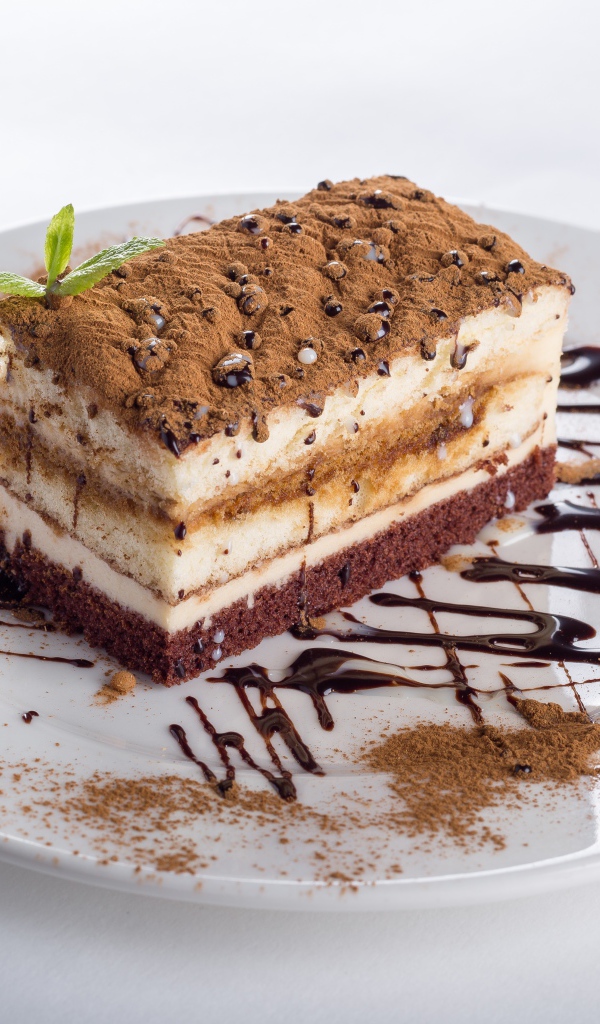 Пирожное с шоколадом на белой тарелке