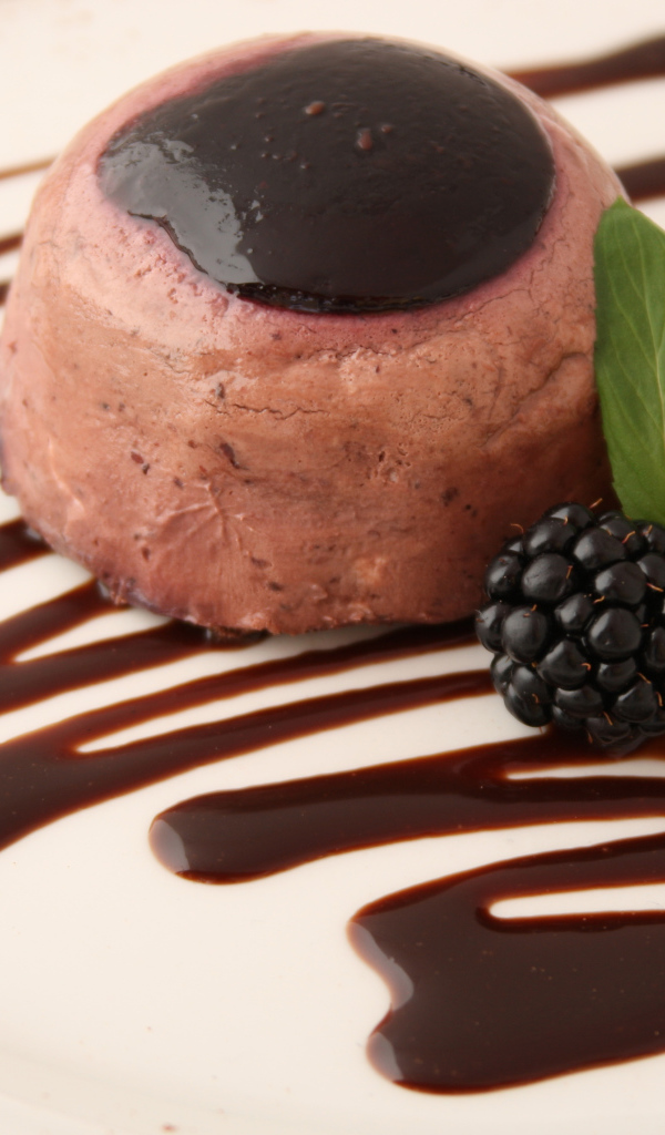 Шоколадный десерт с ягодами черники и малины