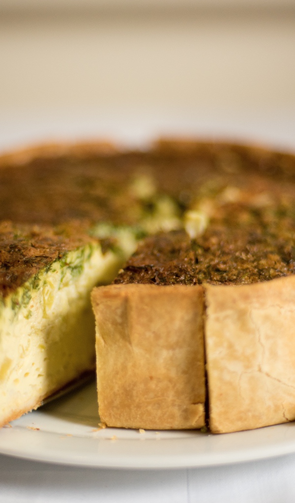 Вкусный пирог на большой белой тарелке 