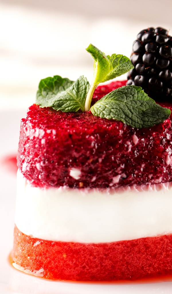 Фруктовый десерт с мятой и свежими ягодами малины и ежевики