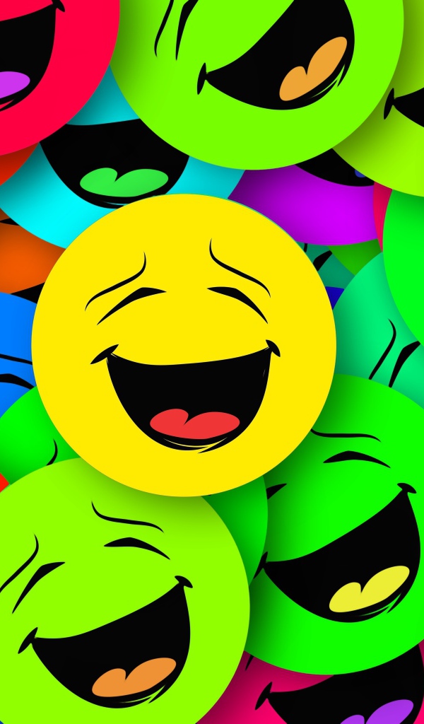 Many multi-colored laughing smileys