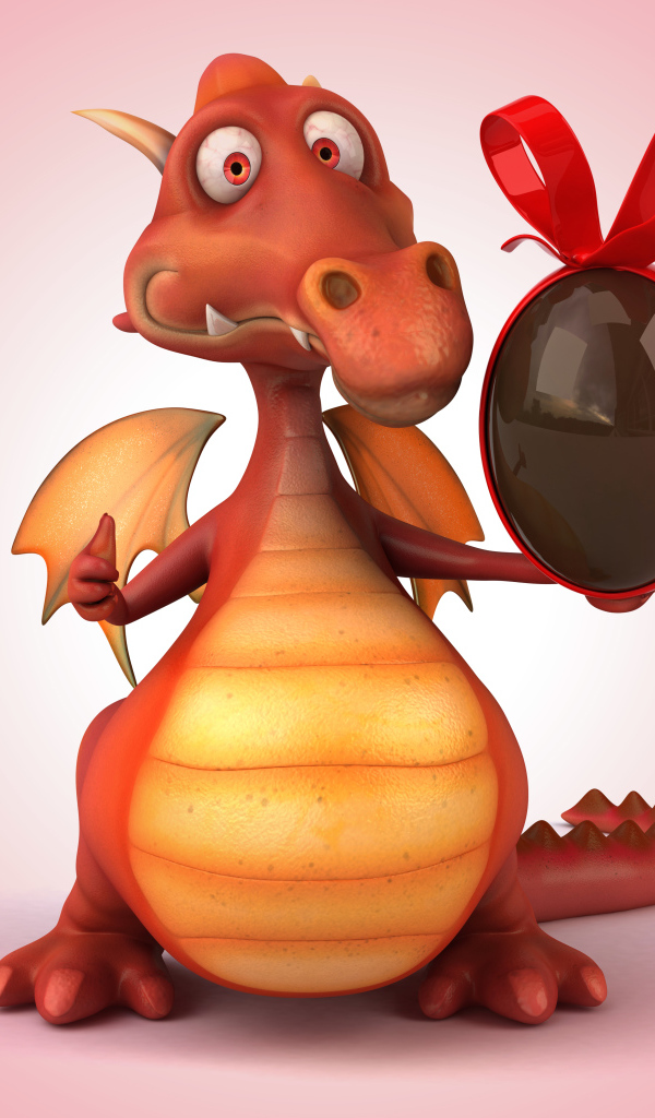 Красный дракончик с шоколадным яйцом в лапе