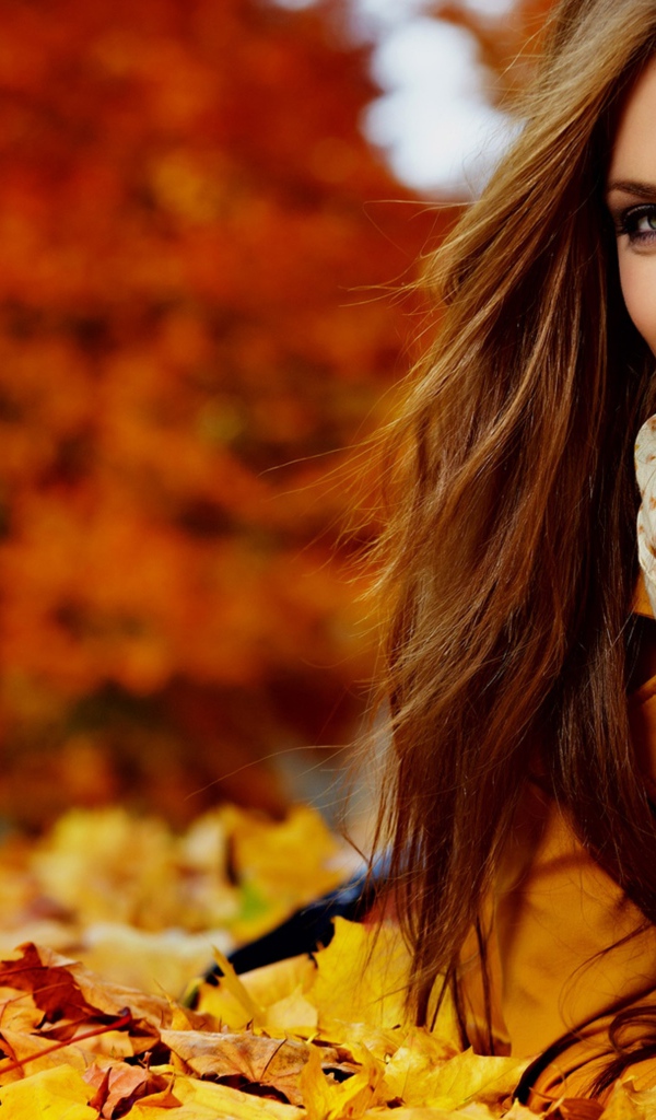 Красивая девушка лежит на опавших осенних листьях
