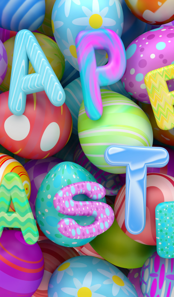 Разноцветные пасхальные яйца с буквами Веселой Пасхи