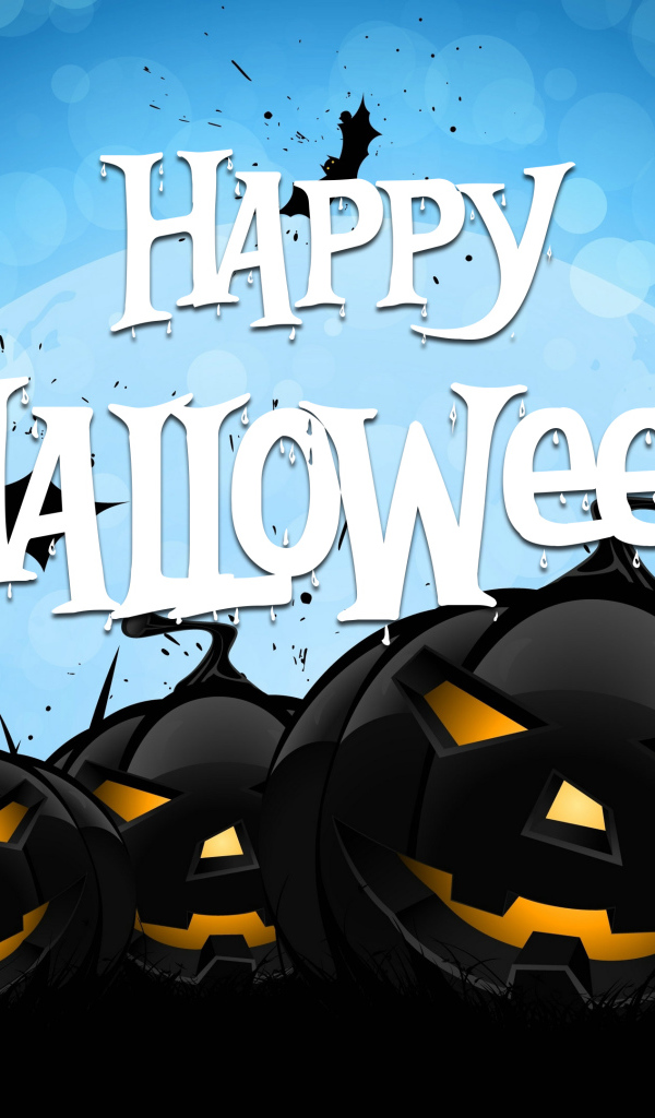 Черные тыквы на голубом фоне, Счастливого Хэллоуина