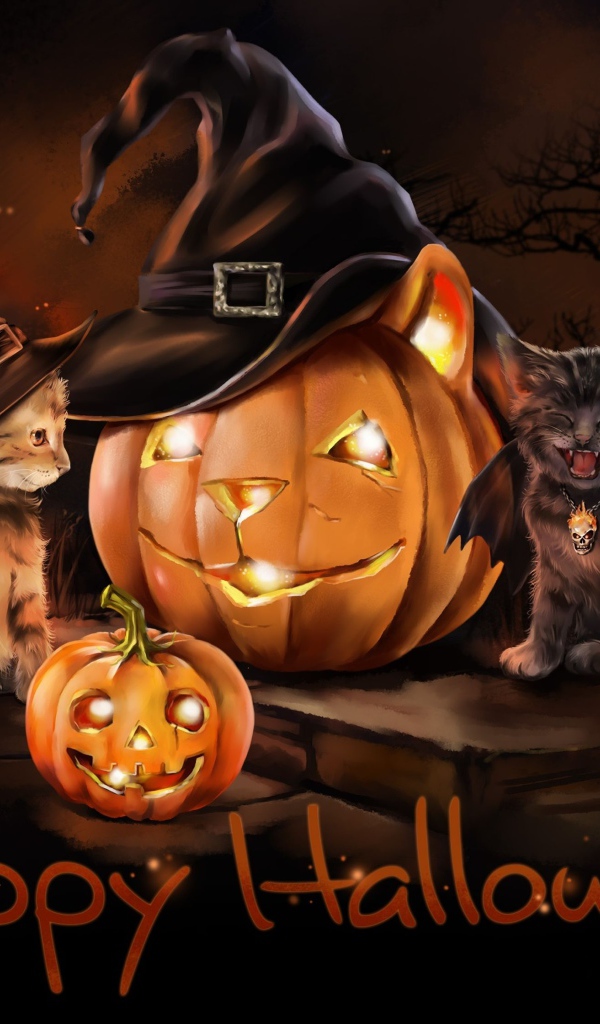 Смешные котята с тыквой на праздник Хэллоуин