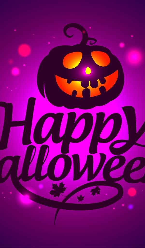 Тыква на сиреневом фоне с надписью Счастливого Хэллоуина
