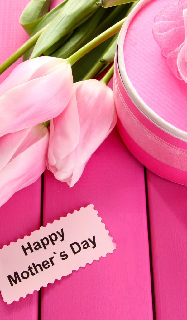 Красивые розовые тюльпаны с подарком и цветами на международный женский день 8 марта