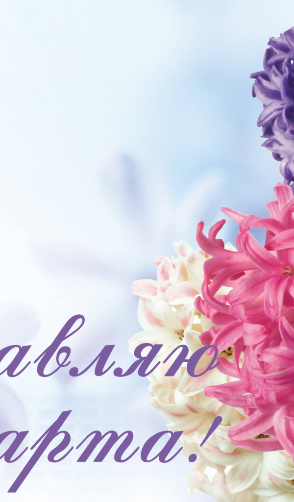 Открытка с весенними цветами гиацинтами на 8  марта