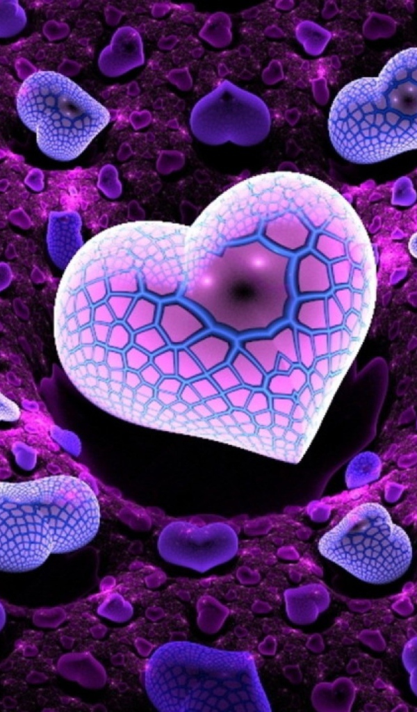 Много разных фиолетовых сердец 