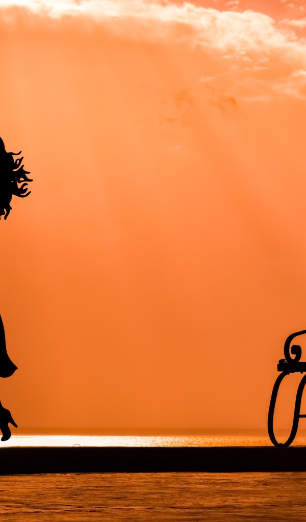 Силуэт целующейся влюбленной пары при свете луны