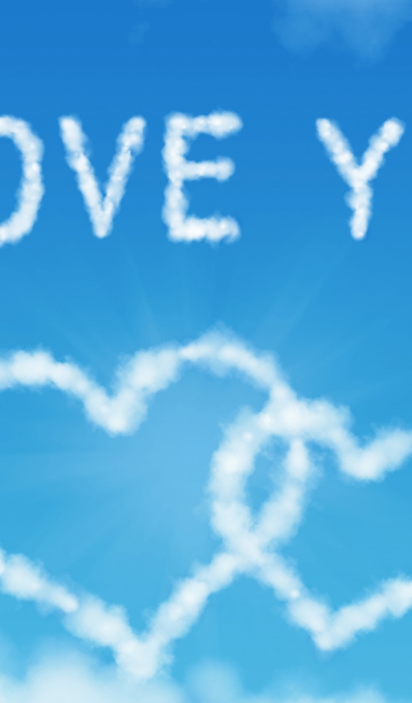 Надпись Я тебя люблю и сердечки из облаков