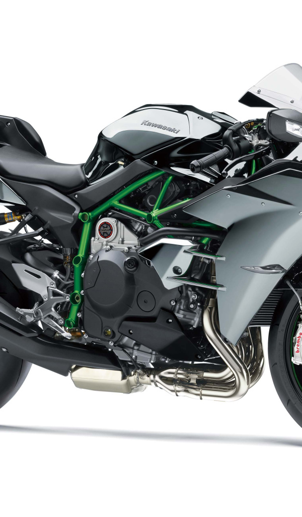 Мотоцикл Kawasaki Ninja H2,  2019 на сером фоне
