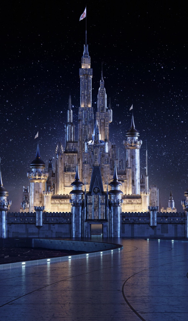 Роботы R2-D2 и BB-8 на фоне замка Disney