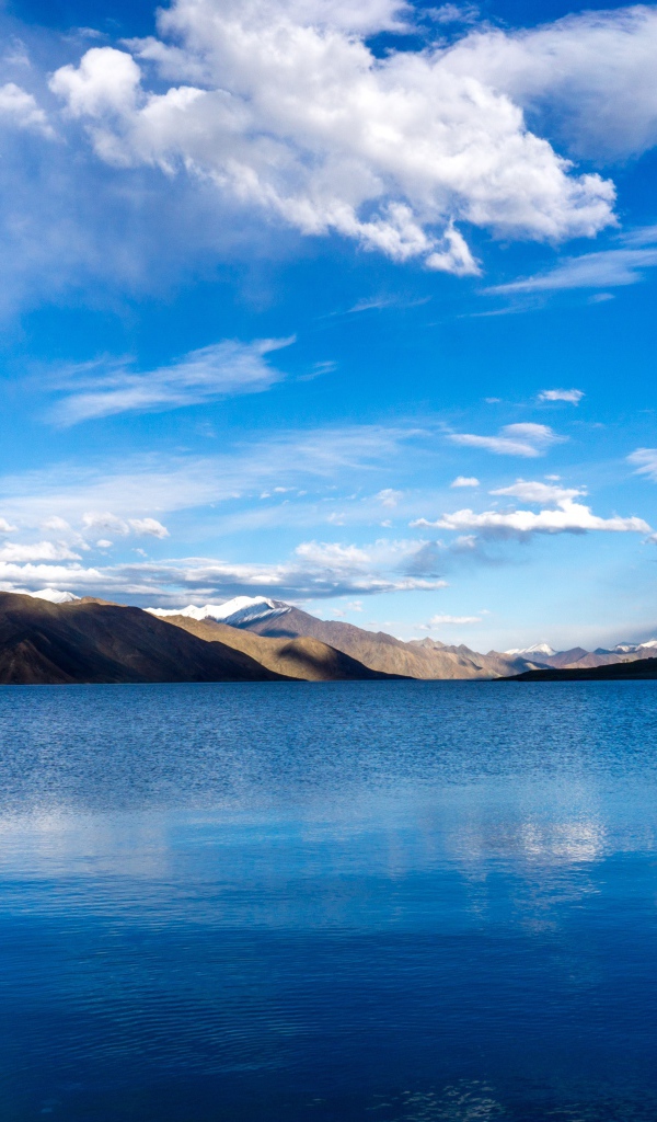 Красивая панорама горного озера под голубым небом