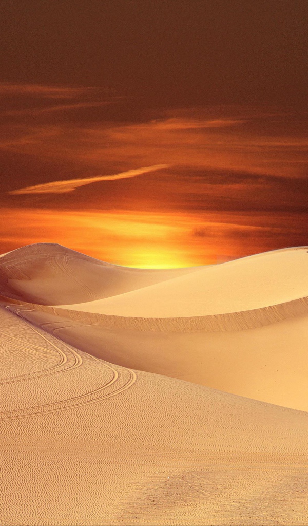 Бескрайняя пустыня под красивым небом на закате