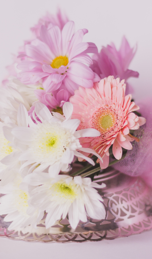 Красивый букет с цветами герберы и хризантемы