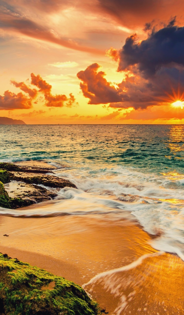 Красивый закат солнца на морском побережье 