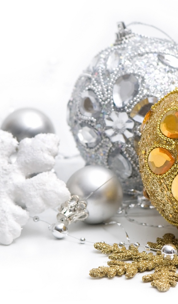 Beautiful Christmas balls with snowflakes on a white background