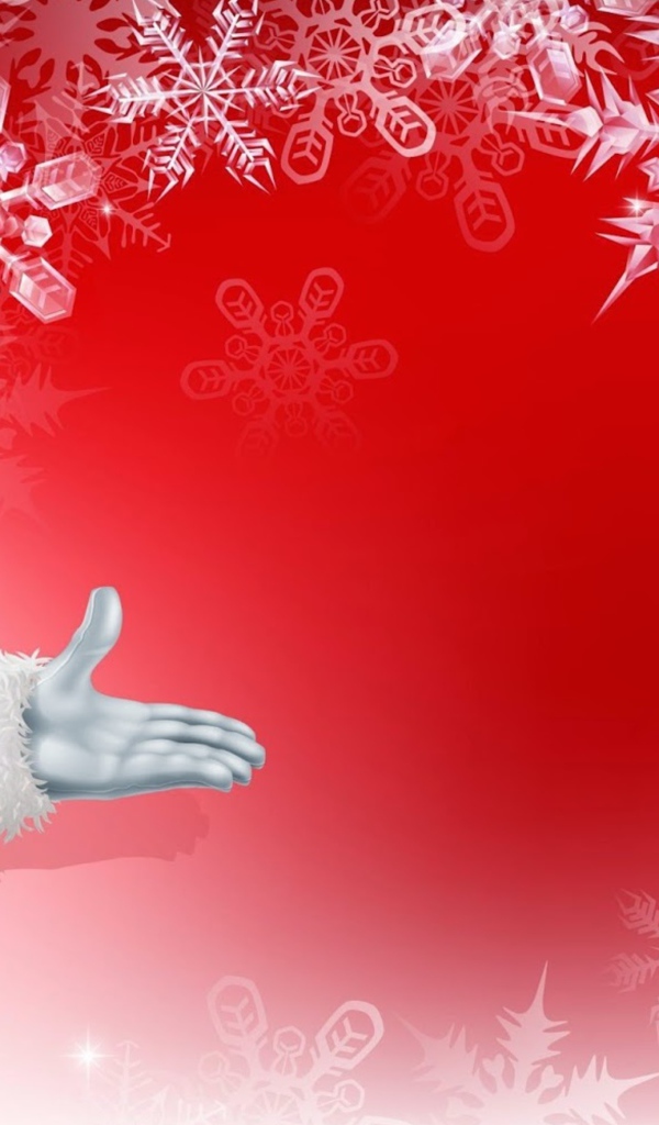 Санта Клаус на красном фоне с белыми снежинками, фон для новогодней открытки