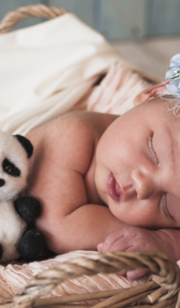 Маленькая спящая девочка с игрушечной пандой