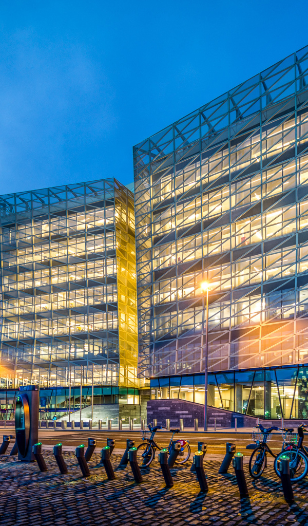 Beautiful glass building in the evening, Dublin. Ireland