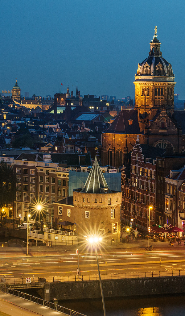 Panorama of the night city of Amsterdam, Netherlands