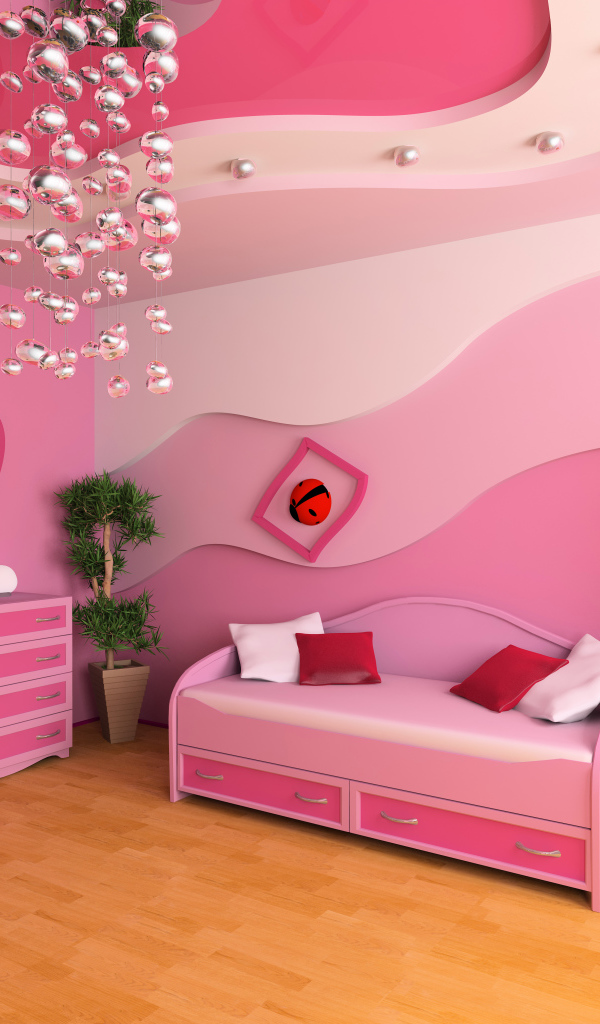 Детская спальная комната в розовом цвете 
