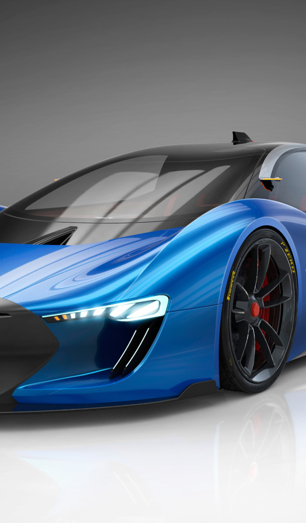 Дорогой автомобиль Tesla Model EXP, 2018 на сером фоне