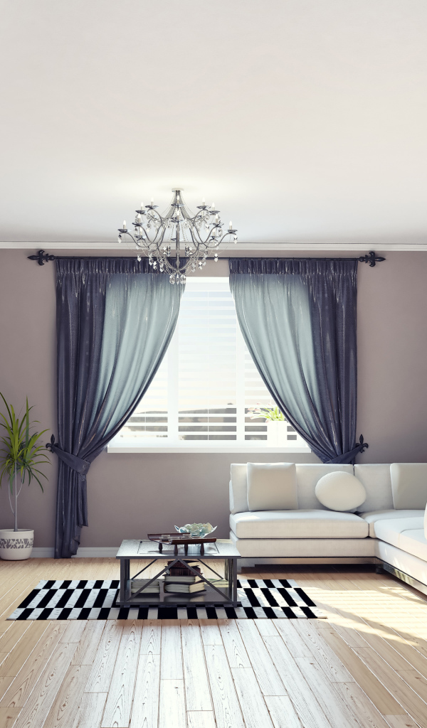 Гостиная комната в серых тонах с диваном