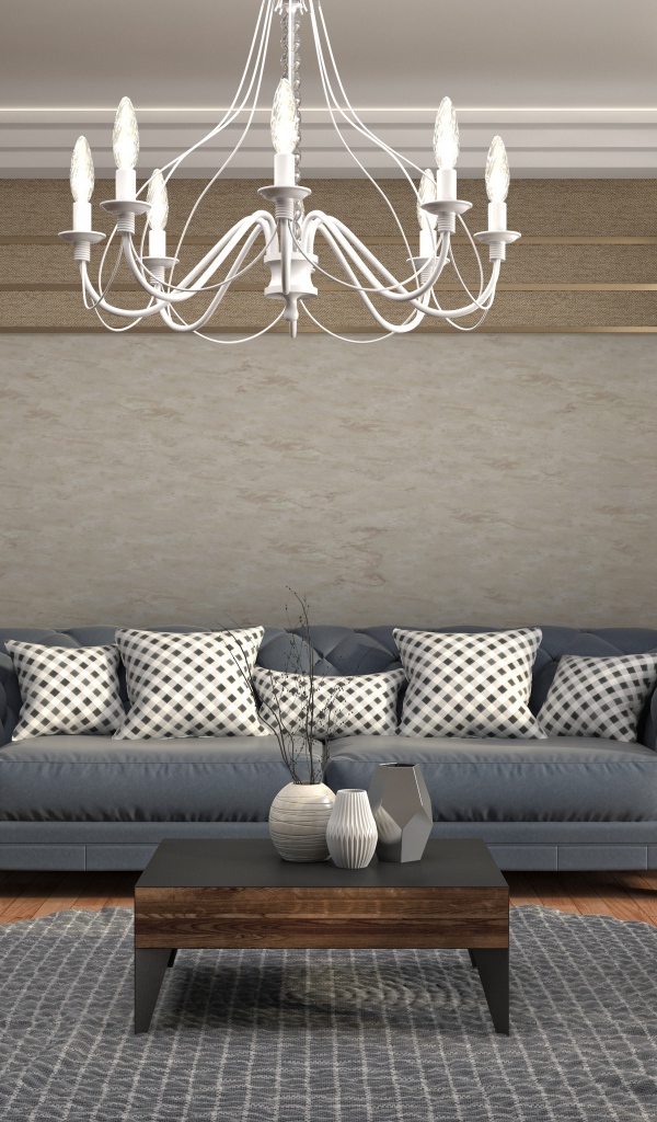 Living room with a large gray sofa