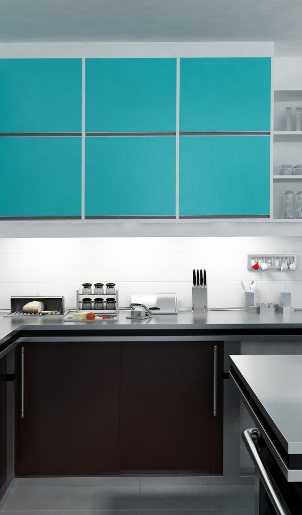 Стильная кухня сером и голубом цвете