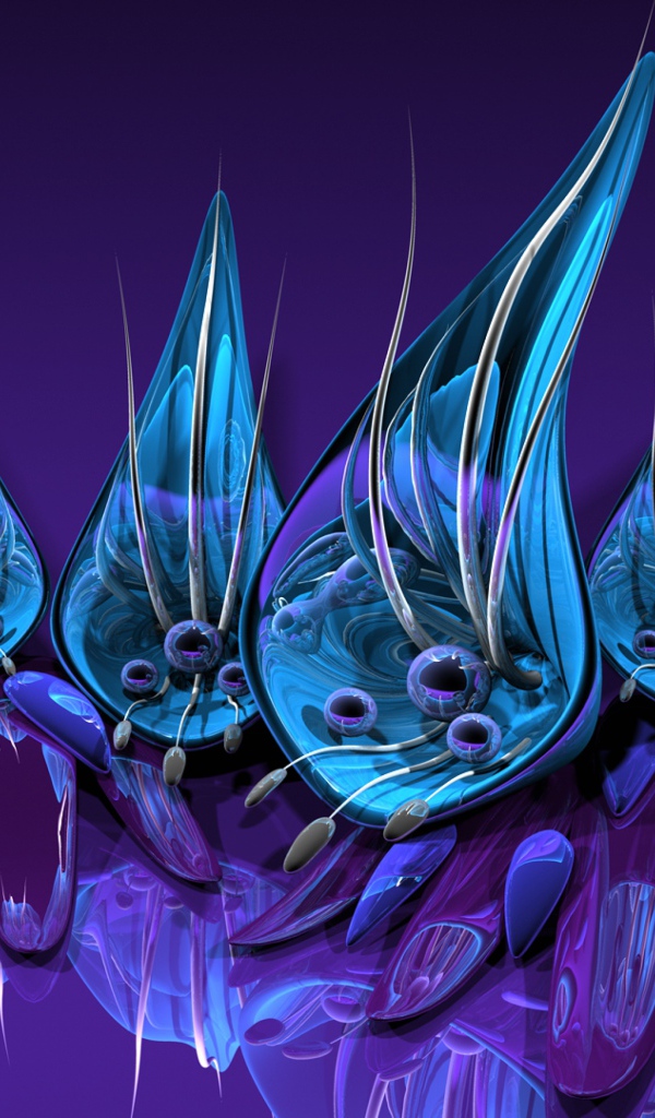 Абстрактные цветы на фиолетовом фоне 3д графика