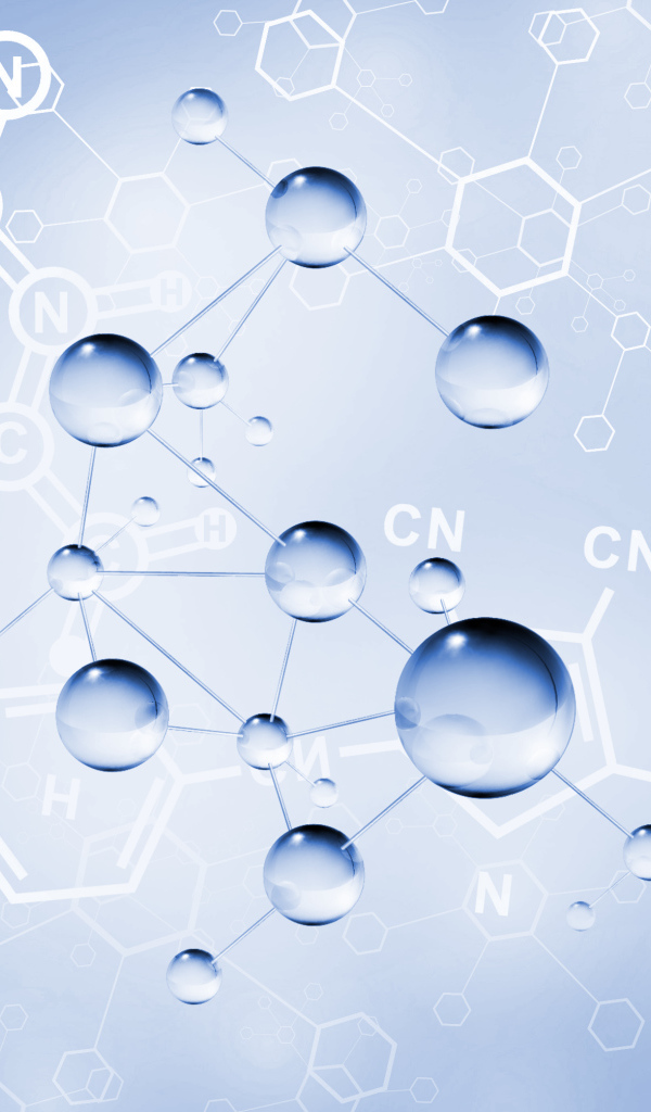 Химические соединения на голубом фоне, 3д графика