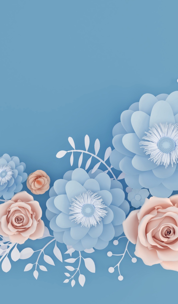 Декоративные цветы на голубом фоне
