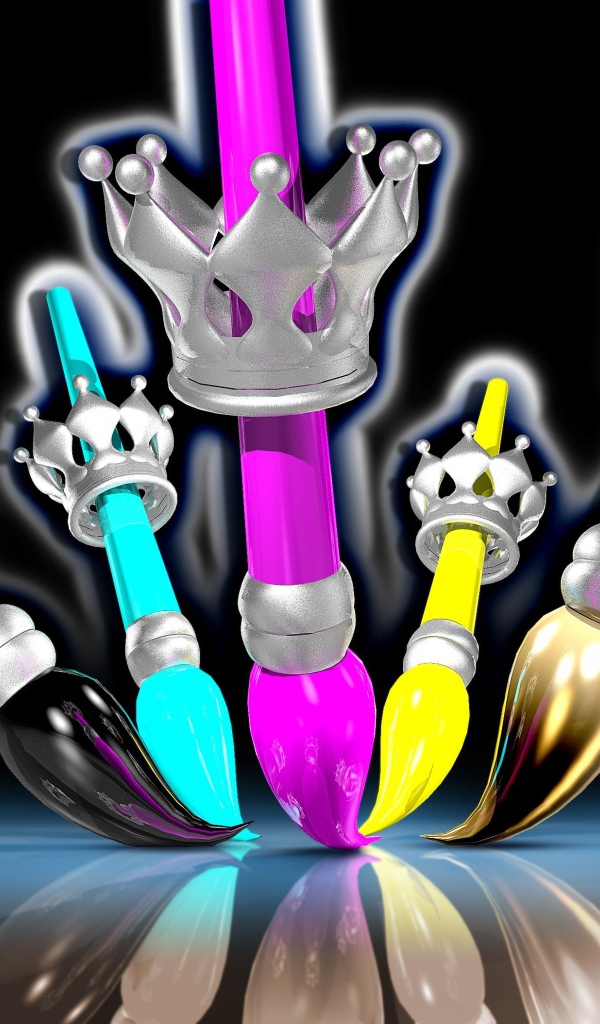 Разноцветные кисточки с коронами 3д графика