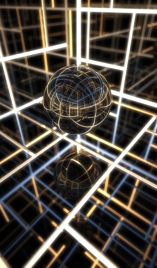 Прозрачный шар с комнате с неоновыми линиями