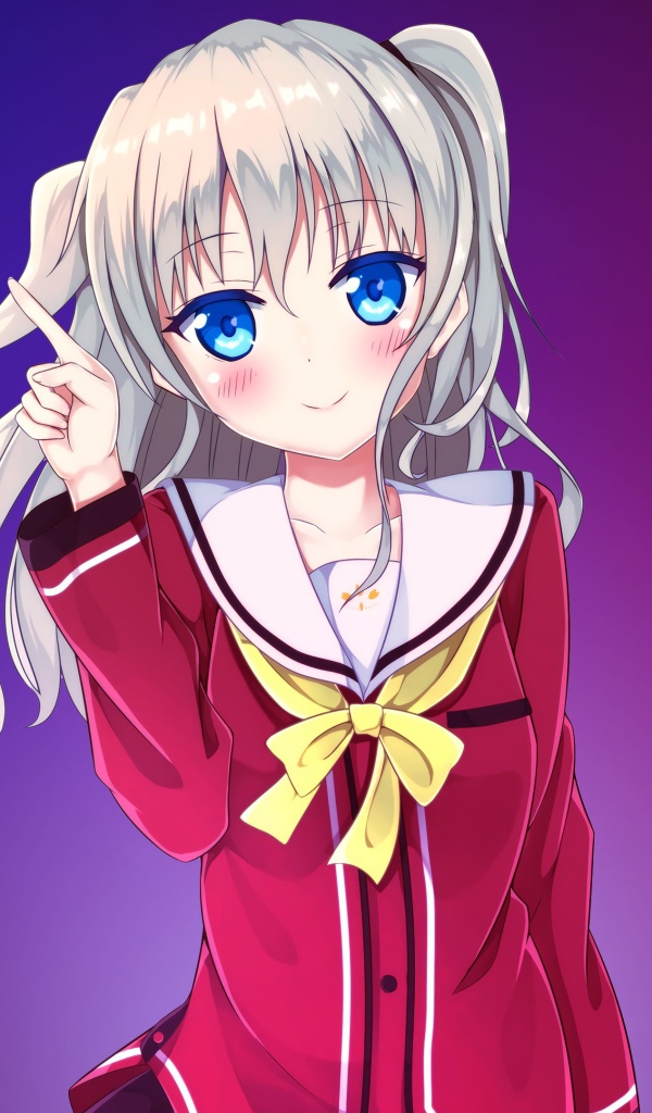 Девушка аниме Нао Томори с белыми волосами