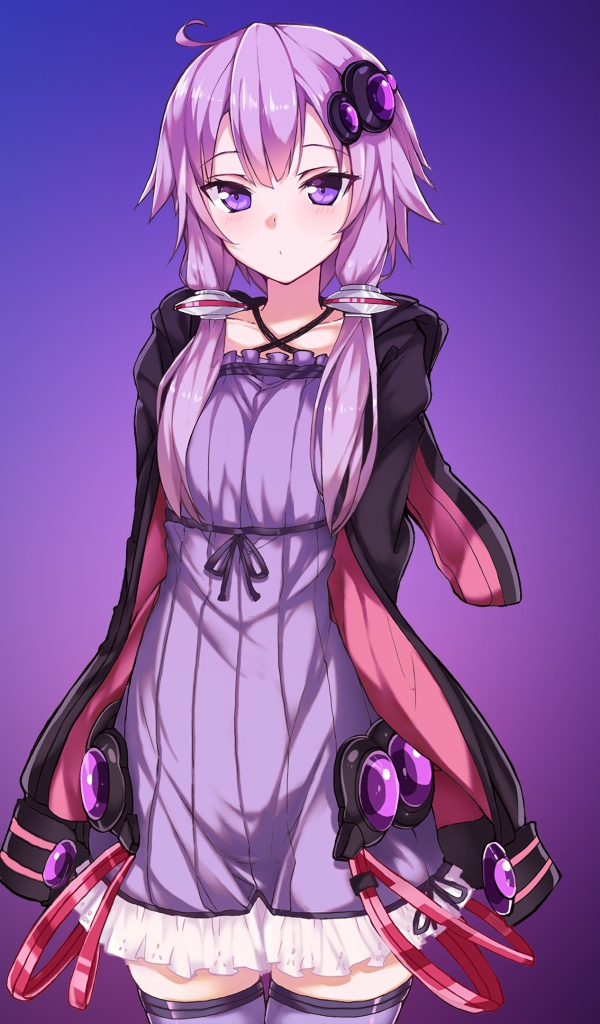 Девушка аниме Юзуки Юкари на фиолетовом фоне