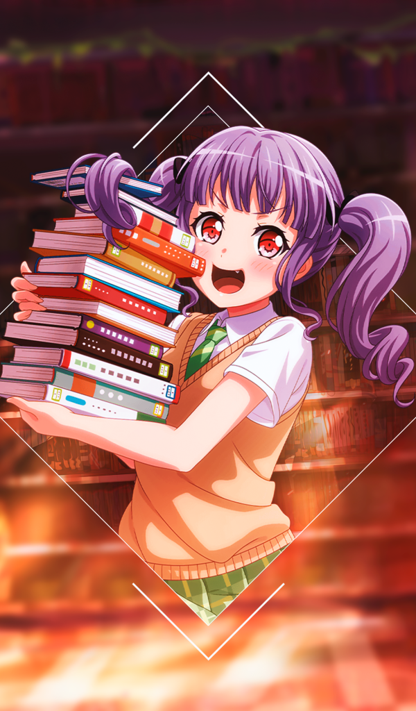 Anime girl with books in the library