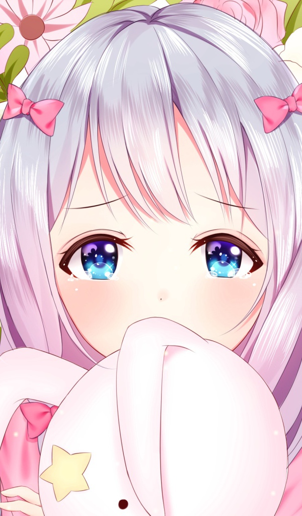 Красивая девушка аниме Эроманга-Сэнсэй с голубыми глазами