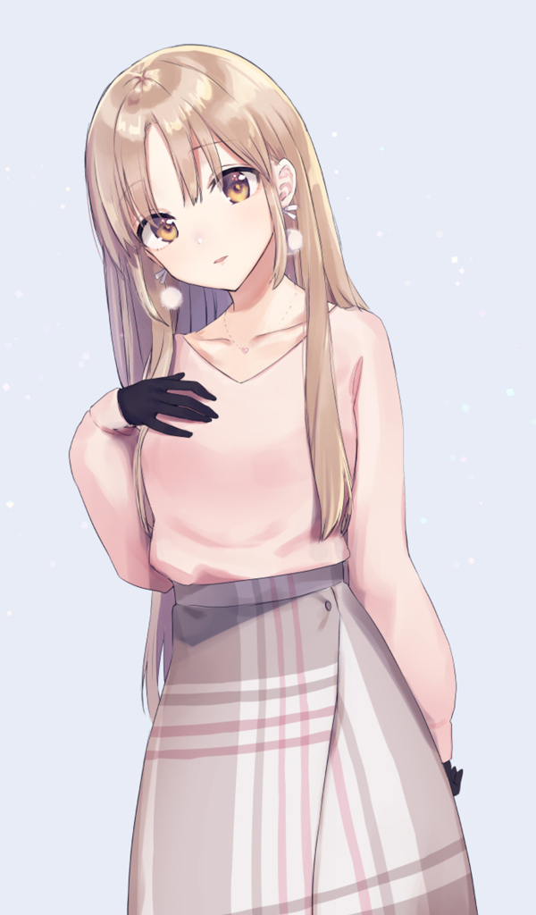 Beautiful anime girl in a pink sweater