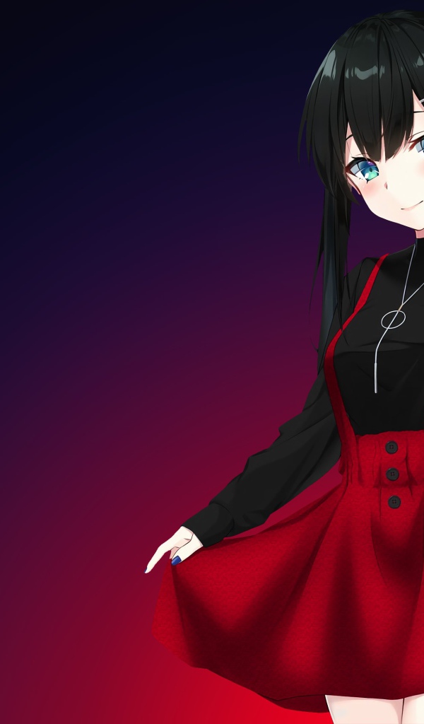 Голубоглазая девушка аниме на фиолетовом фоне