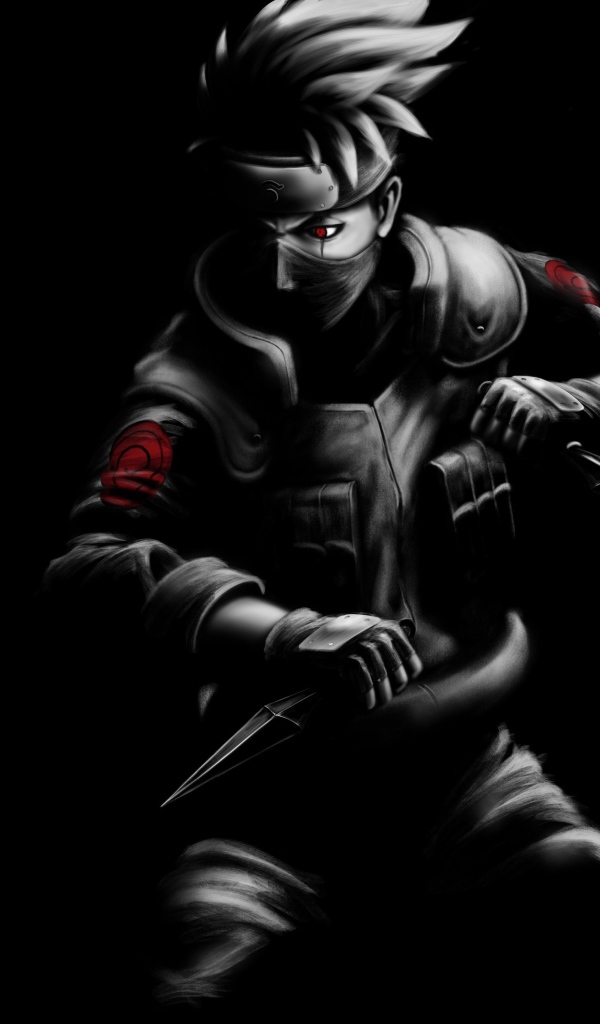 Персонаж Какаси Хатакэ на черном фоне аниме Наруто